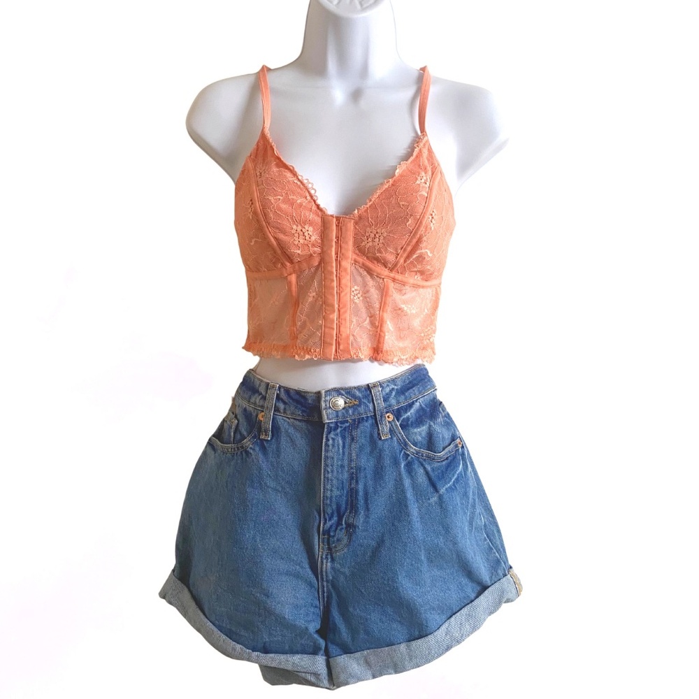 Salmon Lace Corset Bralette Top With Floral Detailing